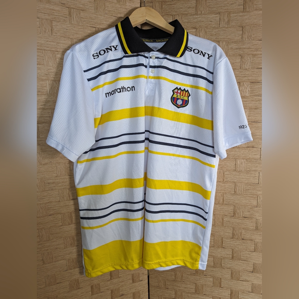 Barcelona SC XXL Polo Shirt Sony Marathon 1925 - 2015 White Black Yellow Jersey